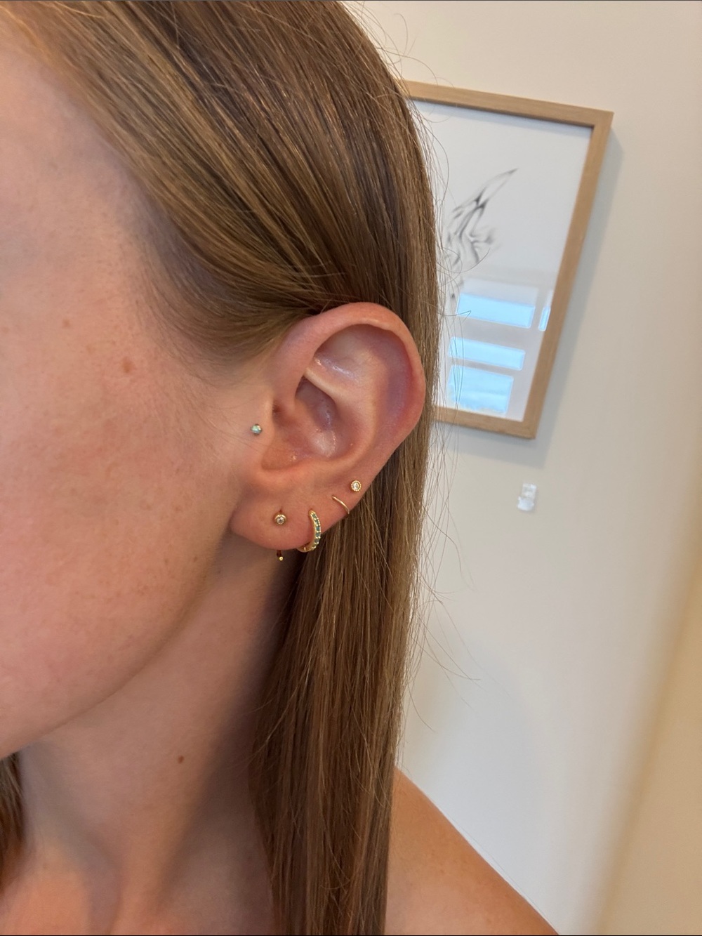 Gold open huggie hoop earrings cz stone stud